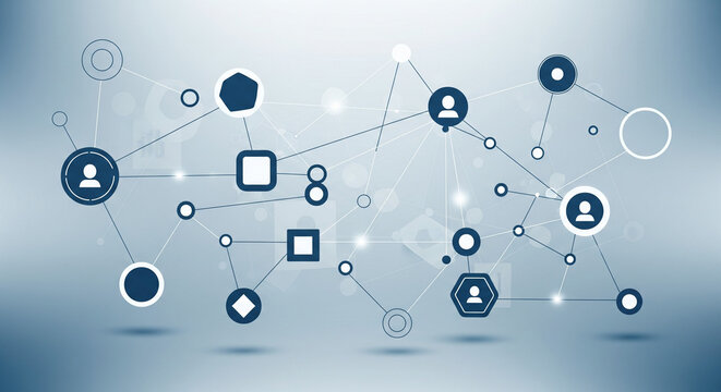 Abstract network of interconnected nodes representing social connections and communication
