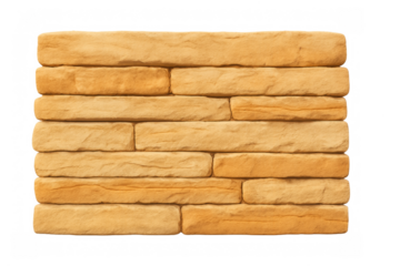 Yellow sandstone brick wall cladding texture on transparent background
