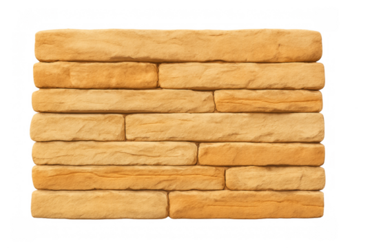 Yellow sandstone brick wall cladding texture on transparent background