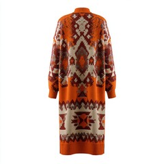 Long knit sweater with colorful patterned design isolated