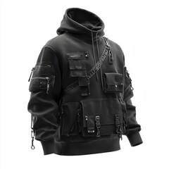 Black Utility Hoodie on White Background