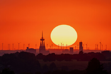 Cologne against sunset, North Rhine Westphalia, Germany