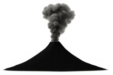 Volcano erupting smoke plume on transparent background