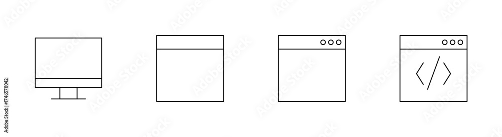Wall mural computer and web interface line icons set