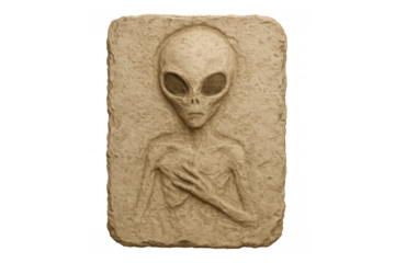 Alien entity relief carving on stone tablet