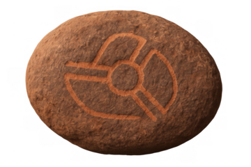 Ancient engraved ritual symbol on rock with transparent background
