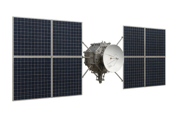 Satellite with solar panels and parabolic antenna generating power