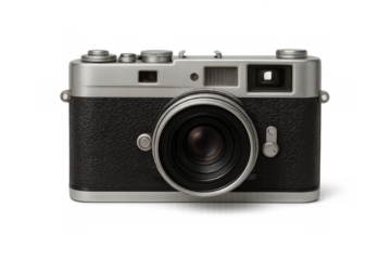 Vintage analog film camera with transparent background