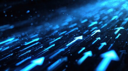 Obraz premium Dynamic Blue Digital Arrows Moving Forward in a High-Tech Data Stream