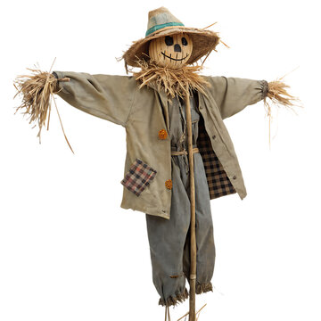 Creepy Halloween scarecrow isolated on a transparent background png