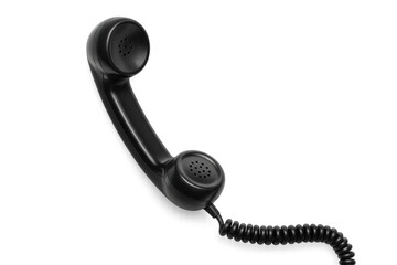 Black vintage telephone handset with spiral cord