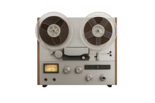Vintage reel-to-reel tape recorder playing music