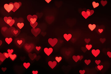 Red heart shape bokeh on dark background for abstract celebratory visuals