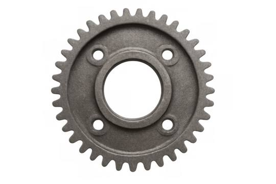 Rusty metal gear cog machine part on a transparent background