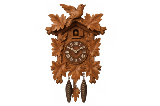 Carved wooden cuckoo clock with roman numerals