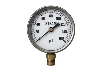 Industrial steam pressure gauge measuring psi displaying value