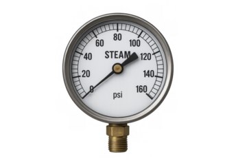 Industrial steam pressure gauge measuring psi displaying value