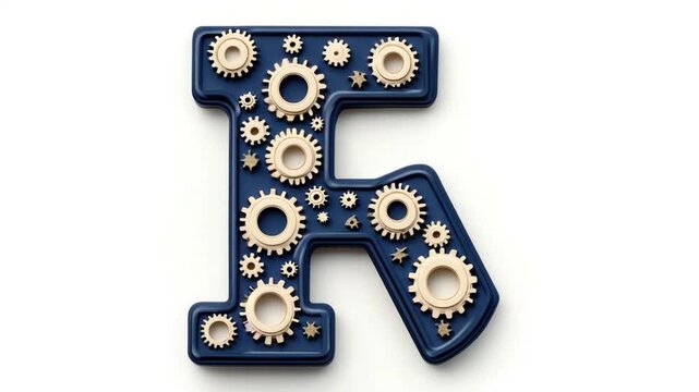 A 3D design featuring a letter K created from interlocking plastic gears