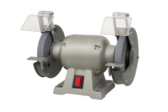 Bench grinder machine with two abrasive wheels and transparent background - Powered by Adobe