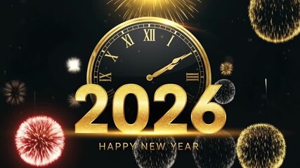 Golden 2026 new year celebration with fireworks and clock - Powered by Adobe