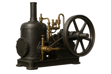 Fototapeta premium Vintage steam engine industrial machinery on transparent background