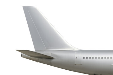 White airplane tail fin and fuselage on transparent background