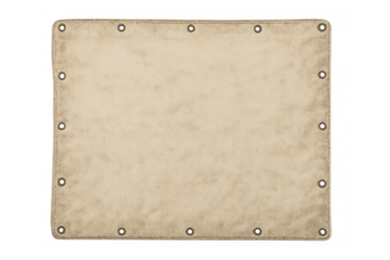 Vintage canvas banner with grommets on transparent background