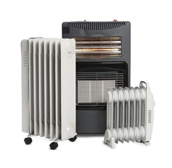 Fototapeta premium Different types of electric heaters isolated on white