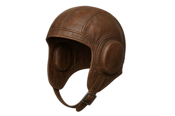 Naklejka premium Vintage brown leather aviator helmet with buckle strap