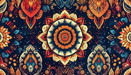 Vibrant, intricate floral mandala pattern
