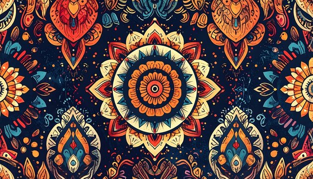 Vibrant, intricate floral mandala pattern