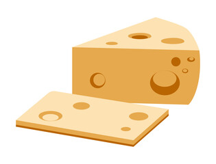Cheese vector with wedge and slice showing holes, dairy food illustration perfect for cooking, menu, and packaging design.