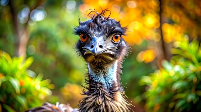 Intense Close Up Portrait of an Australian Emu Bird.