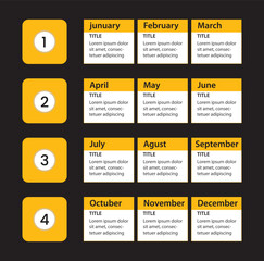 Fototapeta premium Quarterly Calendar Infographic Template with 12 Monthly Steps,,