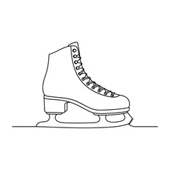 Ice skate minimal drawing, classic winter sport boot with metal blade in modern black line art