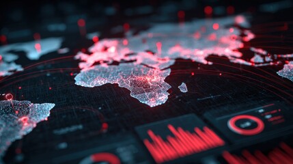 Futuristic Digital Map with Data Points and Graphs Showing Global Connectivity