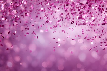 Falling shimmering pink confetti on blurred light purple background creating a festive atmosphere, concept for party invitation, product launch and glamorous celebration