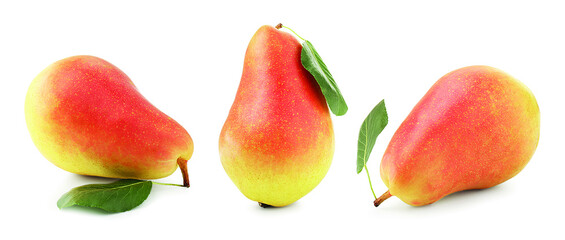 Fresh juicy pears isolated on white, set
