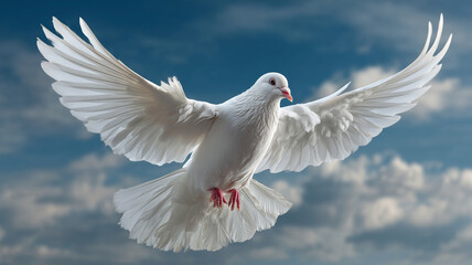 Obraz premium Dove soaring through a bright sky symbolizes peace and spirituality in Christianity