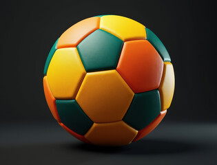 Fototapeta premium Colorful soccer ball on dark background, geometric pattern with vibrant colors