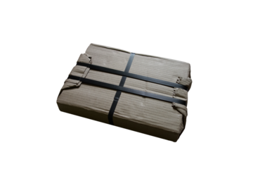 Package safe with strong tapes mail. On isolated transparent background.