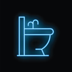 Obraz premium Glowing blue neon sign depicting a bathtub, representing bathroom fixtures and interior design