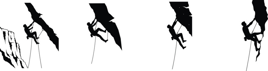 Abstract black climbing figures representing active healthy lifestyle and extreme sports adventure with dynamic motion and athletic poses in motion vector