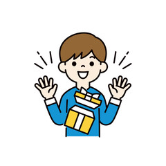 プレゼントをもらって喜ぶ、幼児・小学生の男子の上半身ベクターイラスト素材＿カラー