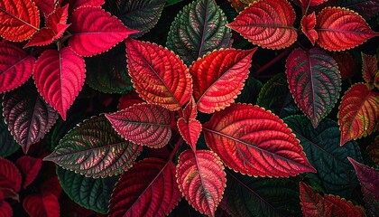 Vibrant red and dark green leaves