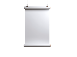 Blank scroll hanging with wooden supports on a transparent background for versatile design use