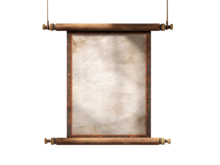Old Decorative Scroll with Wooden Rods for Ancient Text or Artwork Presentation