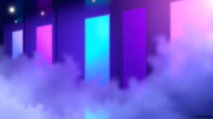 Surreal Abstract Dreamscape with Glowing Doors and Misty Clouds Illustration