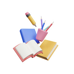 3D Back to school icon isolated on transparent background, Education and online class concept. Objects related to education theme. Back to school. Concept of learning, knowledge. 3d rendering