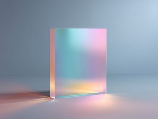 Abstract Glass Cube with Gradient Colors and Soft Lighting in Studio Environment
